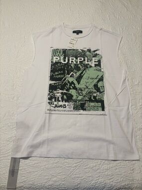 Purple brand Men's Graphic Muscle Tee - White with Green Print